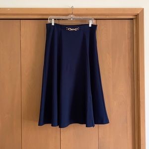A-line navy blue mid-calf skirt